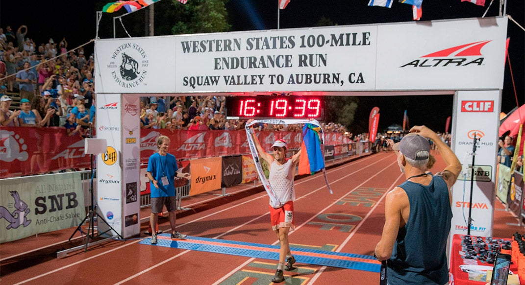 Sandes crossing the finish line. Photo courtesy of Red Bull Content Pool.