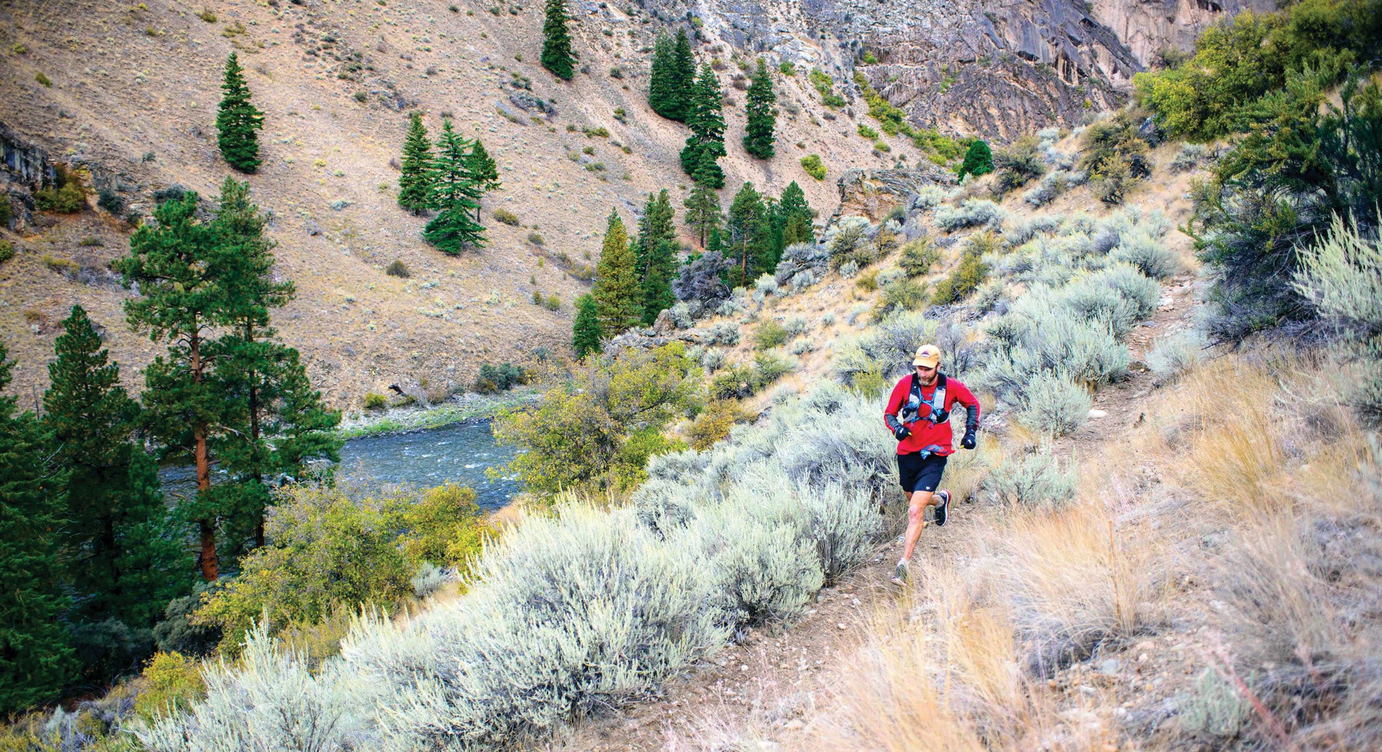 Tom Diegel running along the Middle Fork of the Salmon River