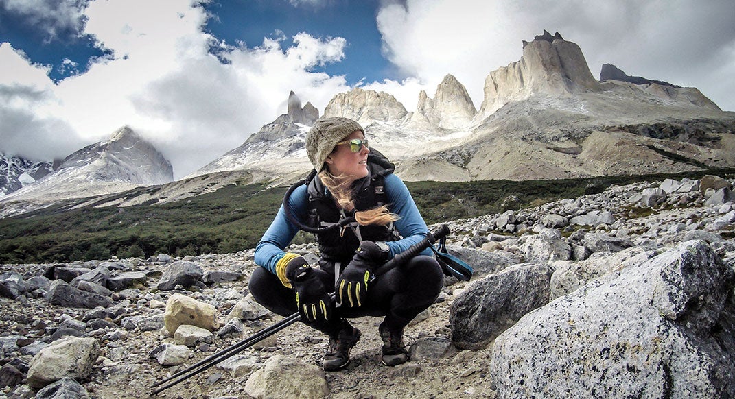 Stroeer enjoying a rest on the trails of Torres del Paine National Park in Patagonia. Photo by Suzanne Stroeer.