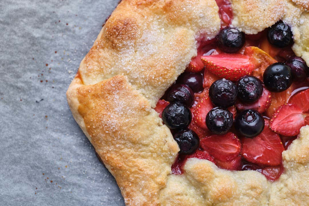 French pastry with red and blue berries
