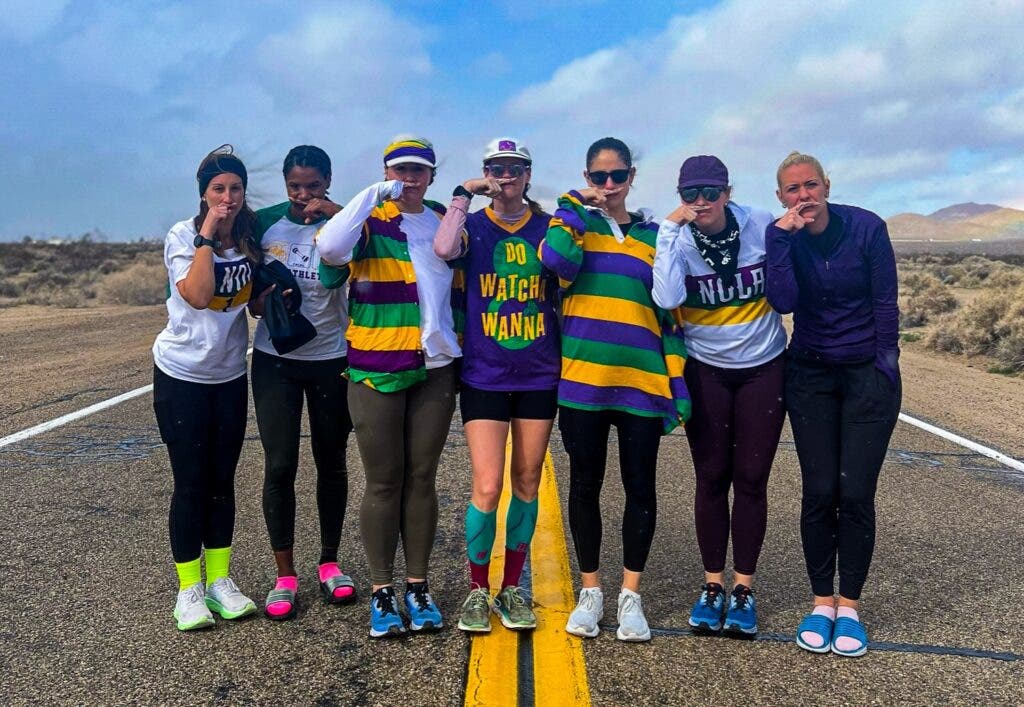 the crew lined up on the road