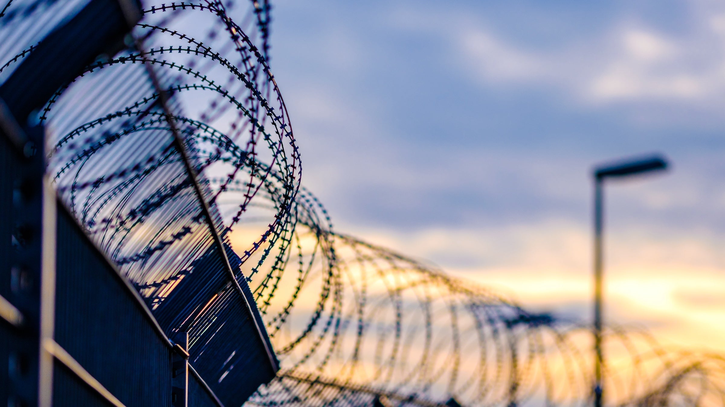 Barbed wire at sunset