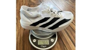 weighing the Adidas shoe