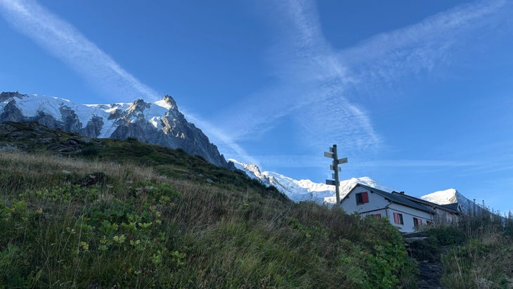 The cute little refuge, Le Refuge du Plan, sitting at about 7,200 feet, just above treeline on the Mont Blanc massif.