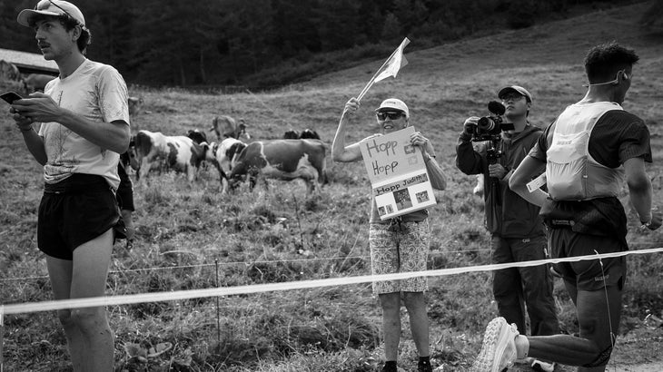A supporter of Judith Wyder at Col de Forclaz during the OCC race.