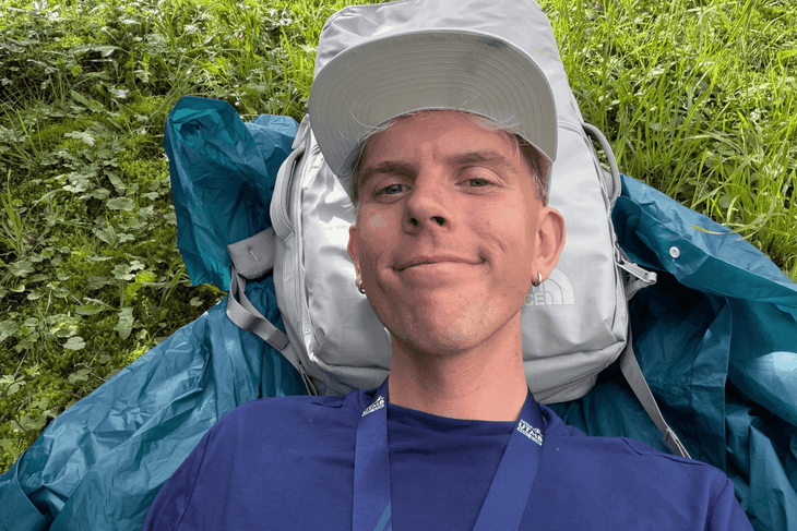 A rare moment of rest for David Gleisner at UTMB.